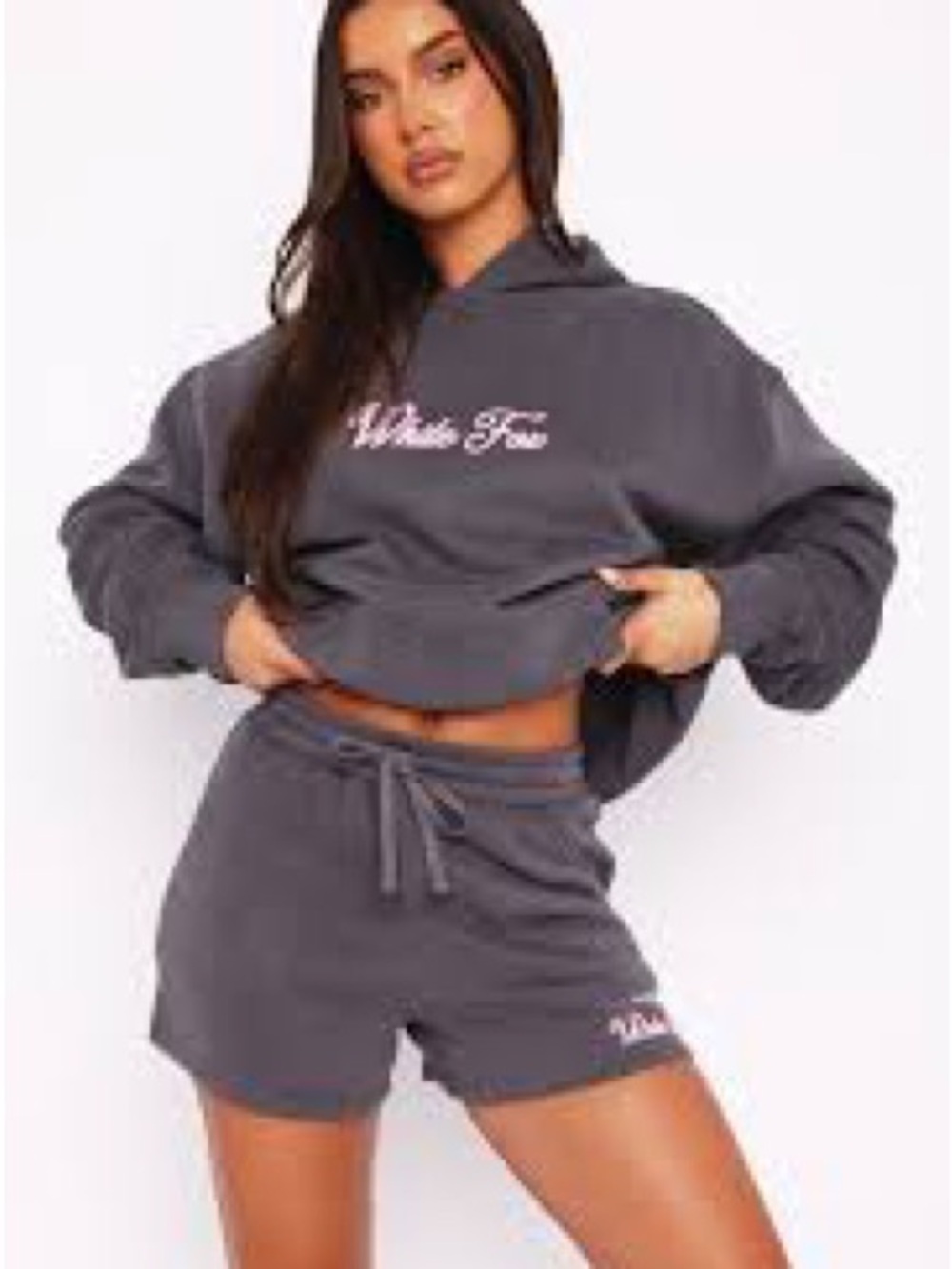 White Fox Boutique Black Lounge Shorts with Pink Logo
